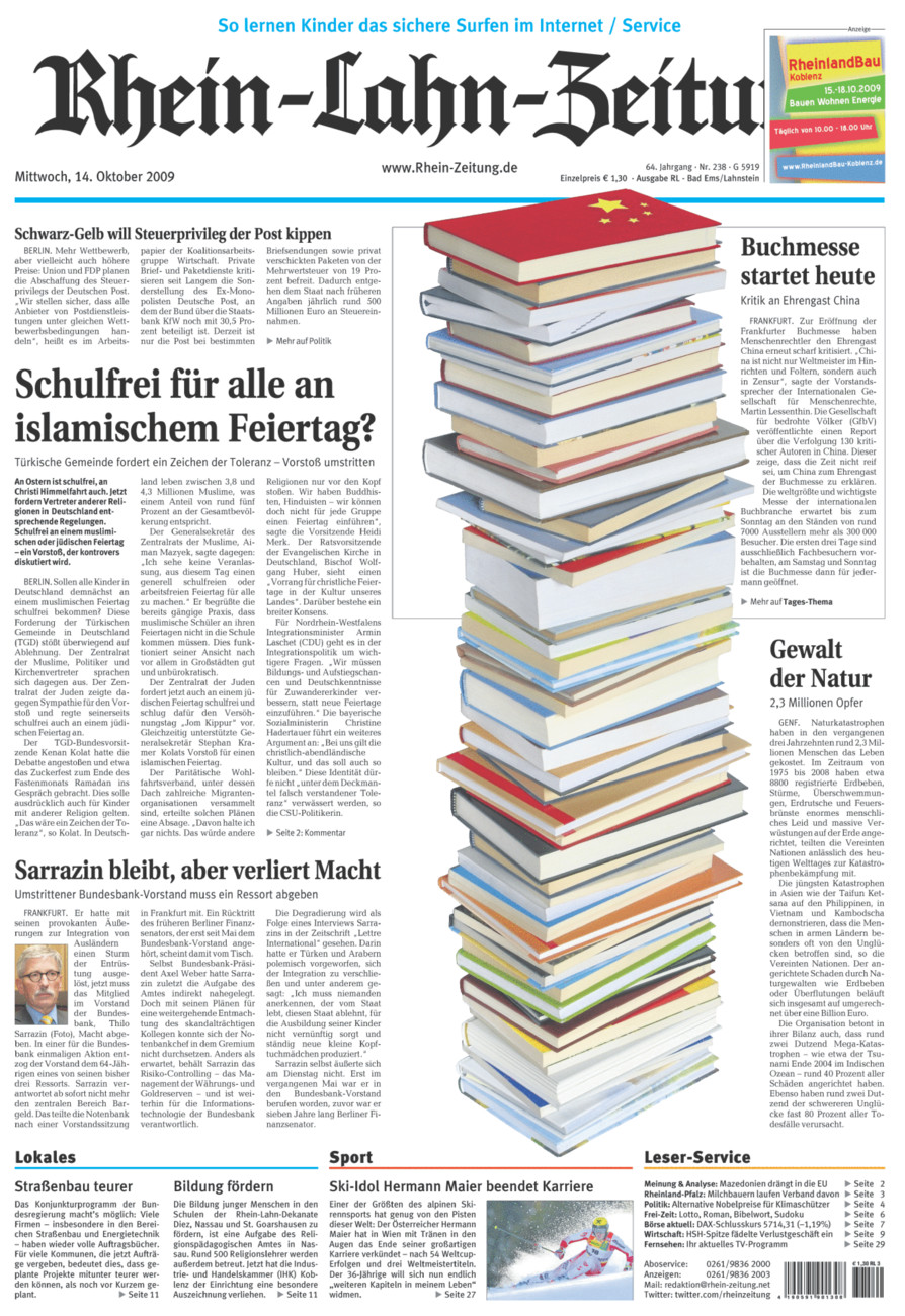 Rhein-Lahn-Zeitung vom Mittwoch, 14.10.2009