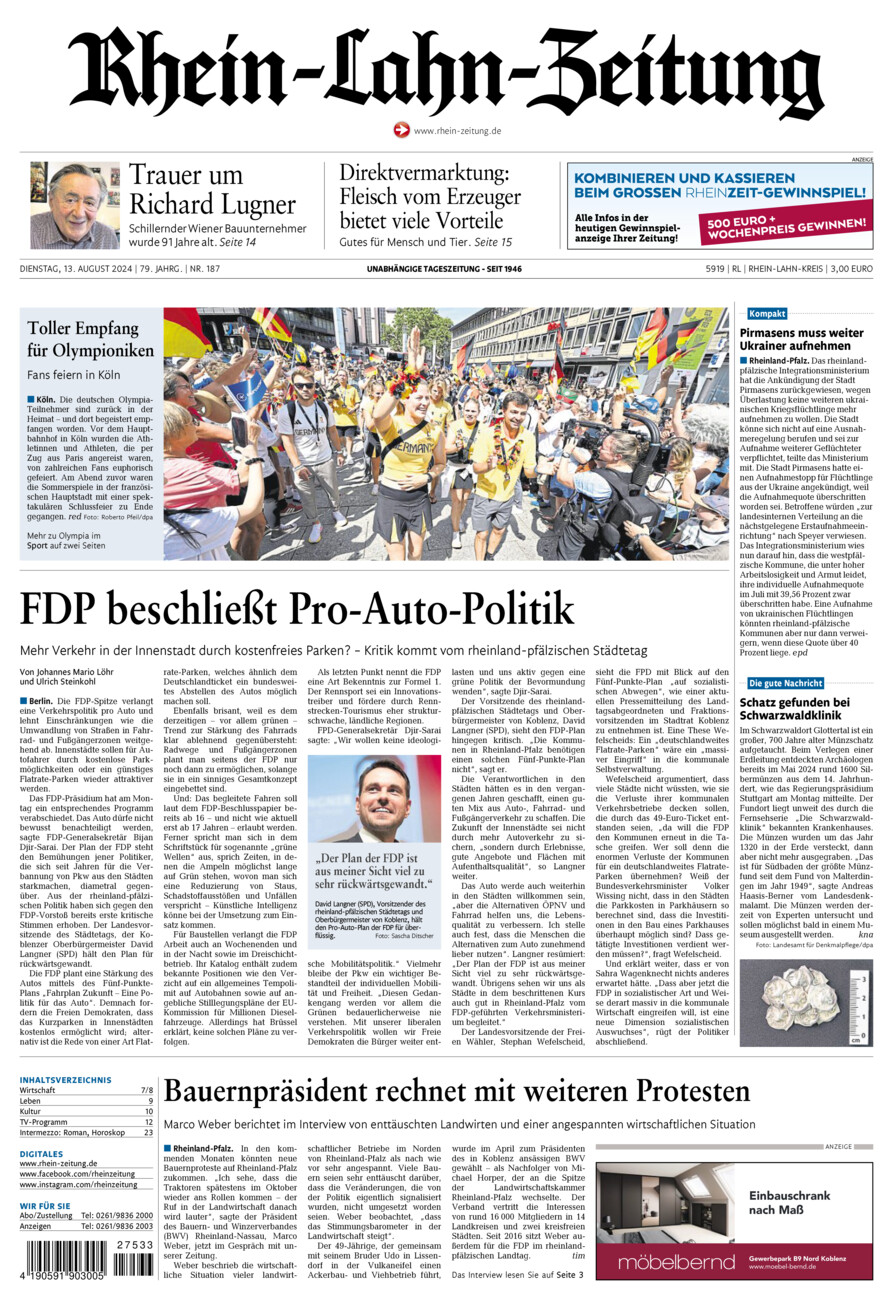 Rhein-Lahn-Zeitung vom Dienstag, 13.08.2024