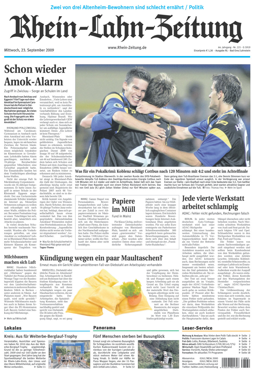 Rhein-Lahn-Zeitung vom Mittwoch, 23.09.2009