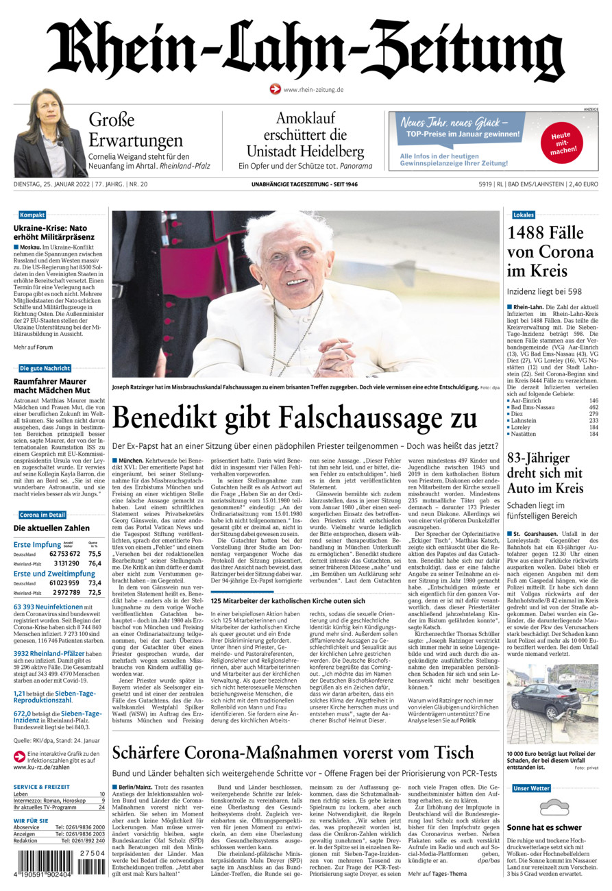 Rhein-Lahn-Zeitung vom Dienstag, 25.01.2022