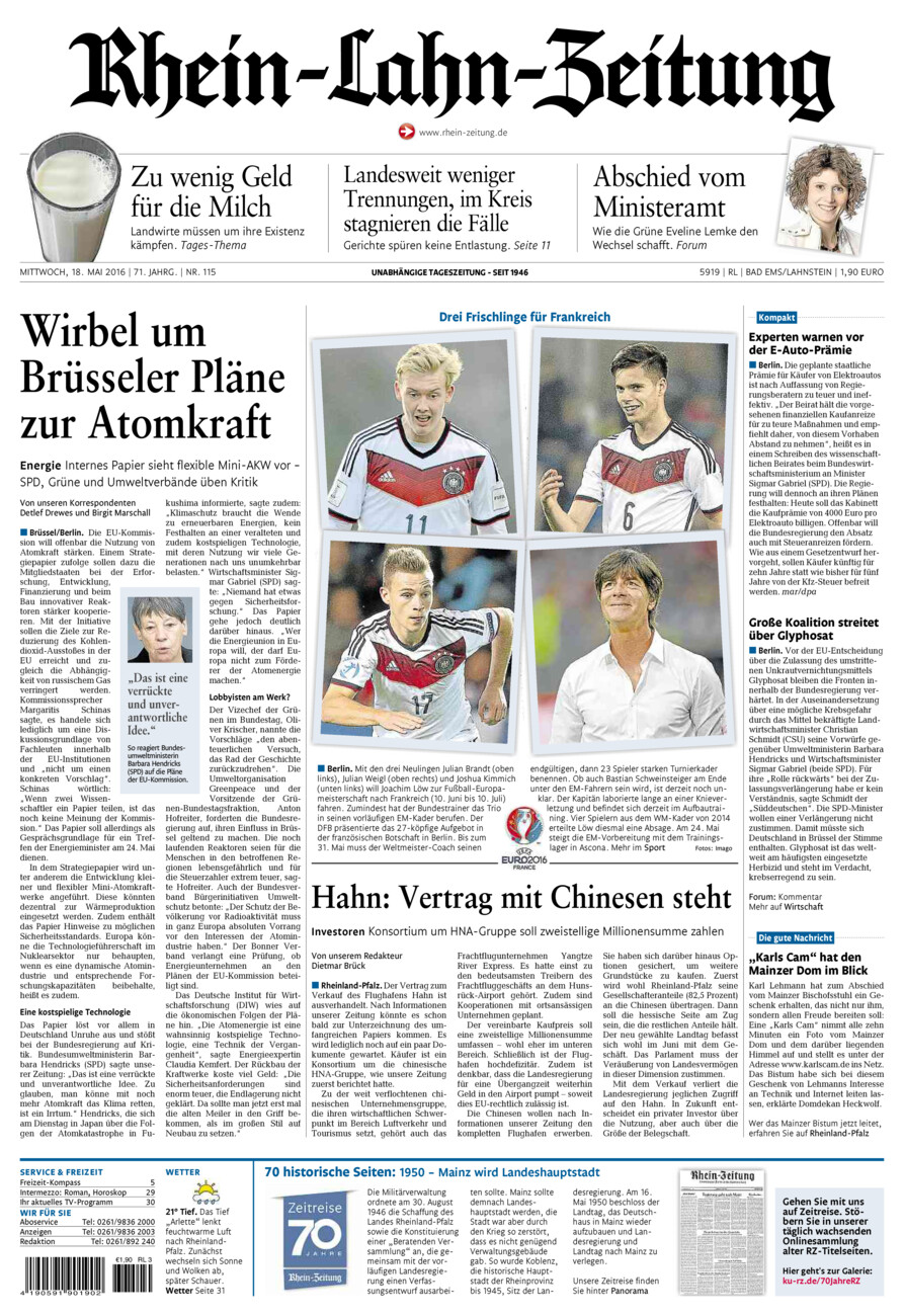 Rhein-Lahn-Zeitung vom Mittwoch, 18.05.2016
