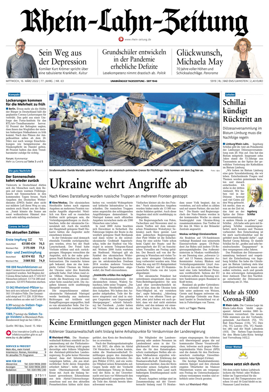 Rhein-Lahn-Zeitung vom Mittwoch, 16.03.2022