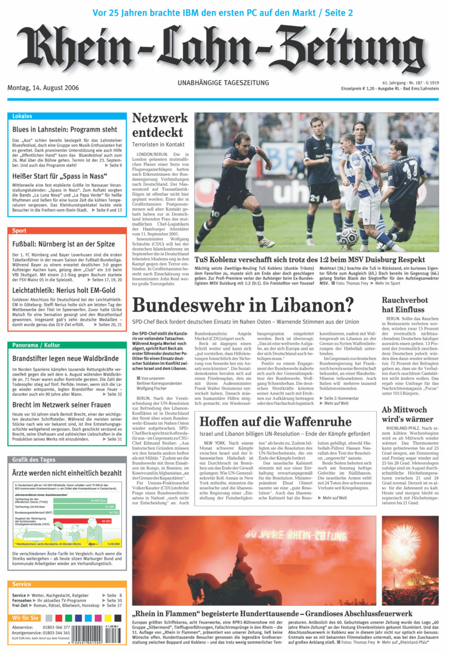 Rhein-Lahn-Zeitung vom Montag, 14.08.2006