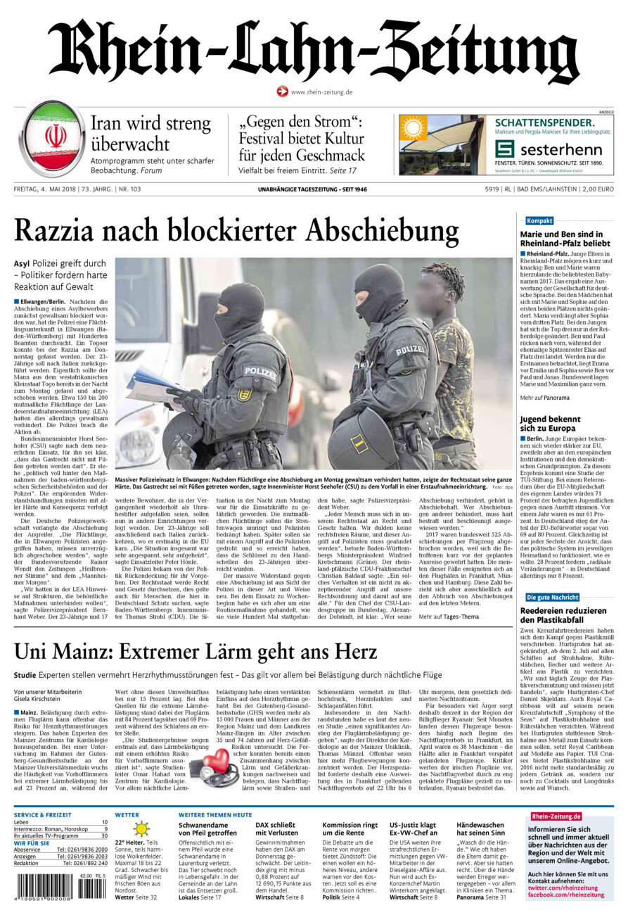 Rhein-Lahn-Zeitung vom Freitag, 04.05.2018