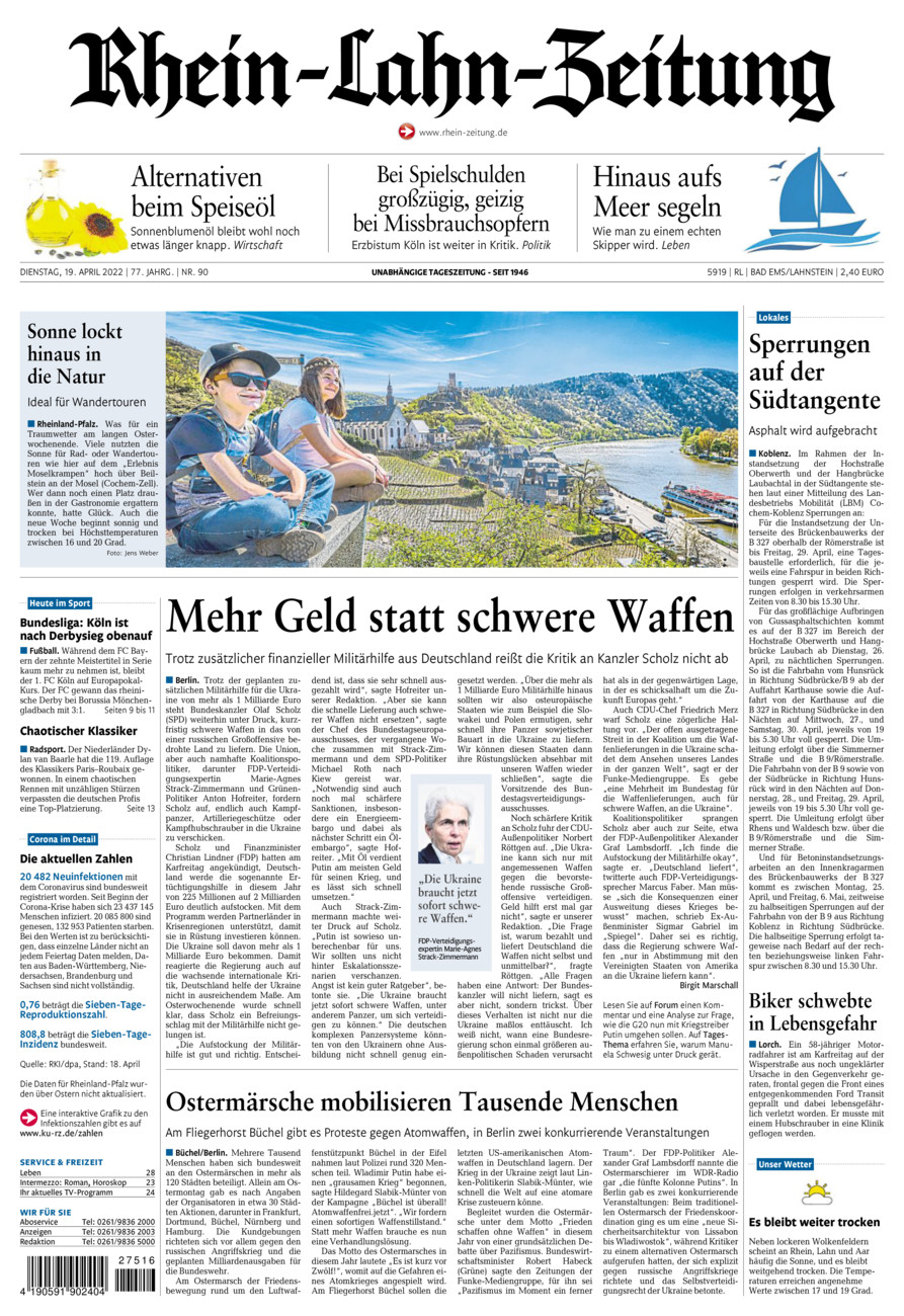 Rhein-Lahn-Zeitung vom Dienstag, 19.04.2022