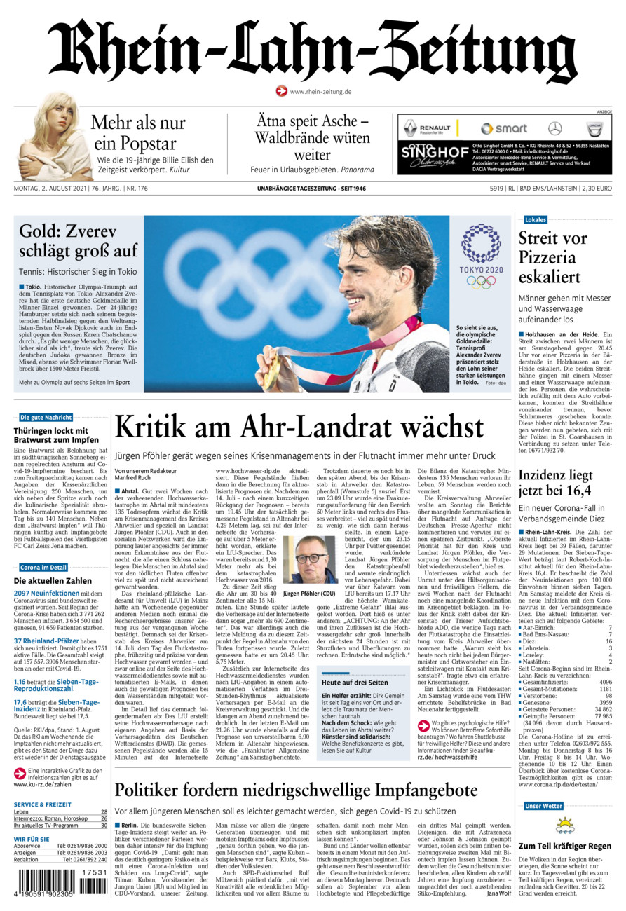 Rhein-Lahn-Zeitung vom Montag, 02.08.2021