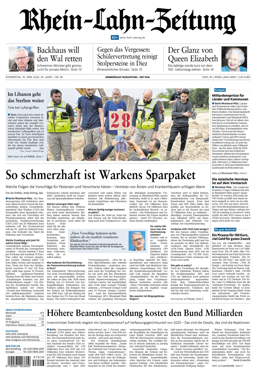 Rhein-Lahn-Zeitung vom Donnerstag, 16.04.2026