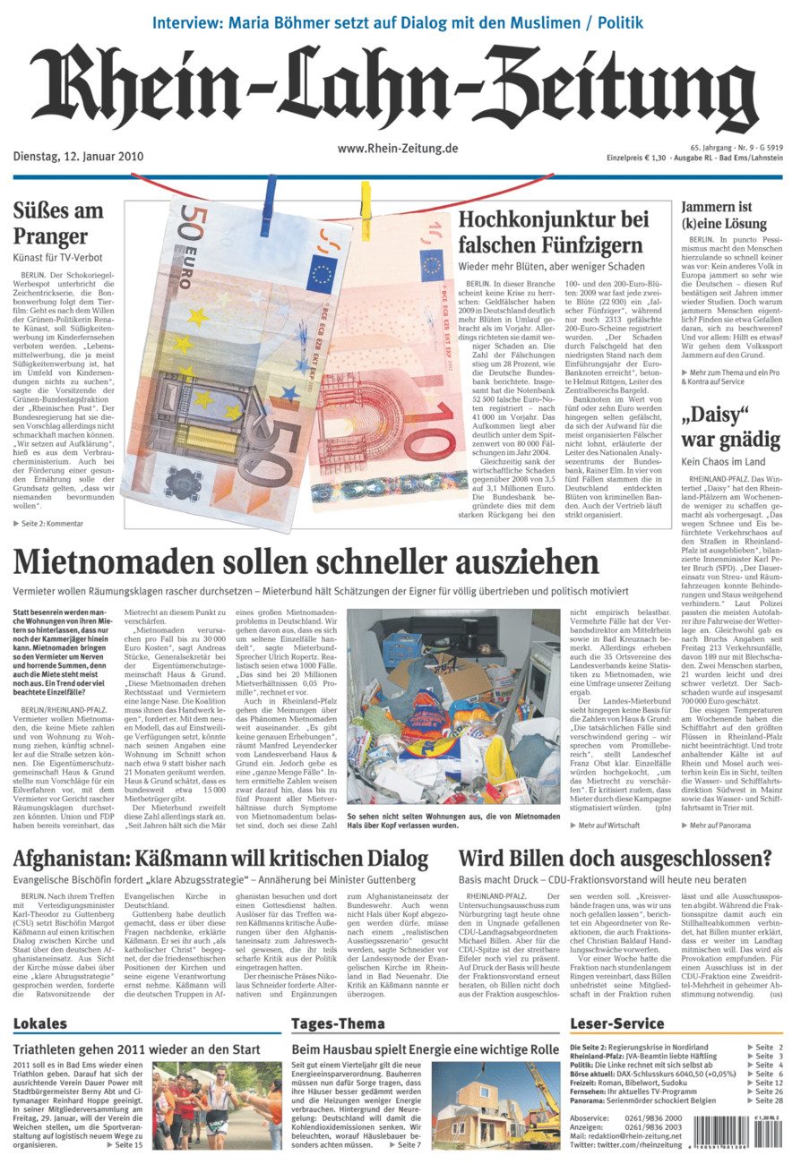 Rhein-Lahn-Zeitung vom Dienstag, 12.01.2010