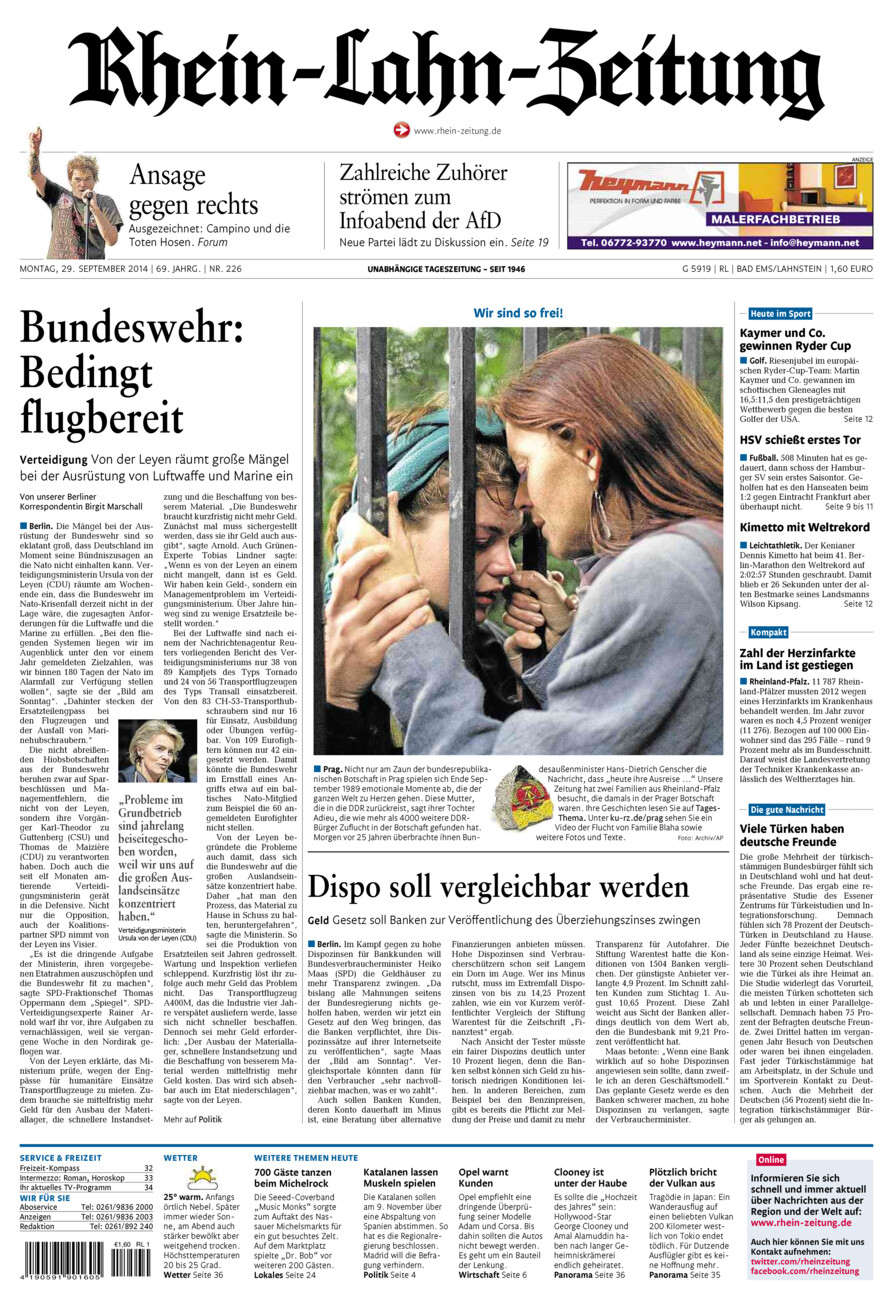 Rhein-Lahn-Zeitung vom Montag, 29.09.2014