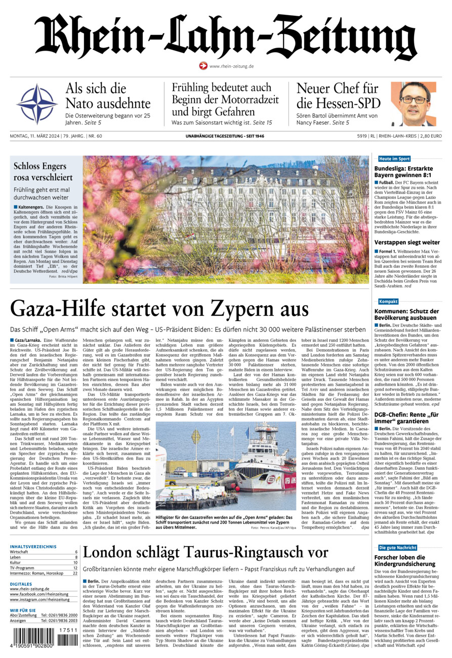 Rhein-Lahn-Zeitung vom Montag, 11.03.2024