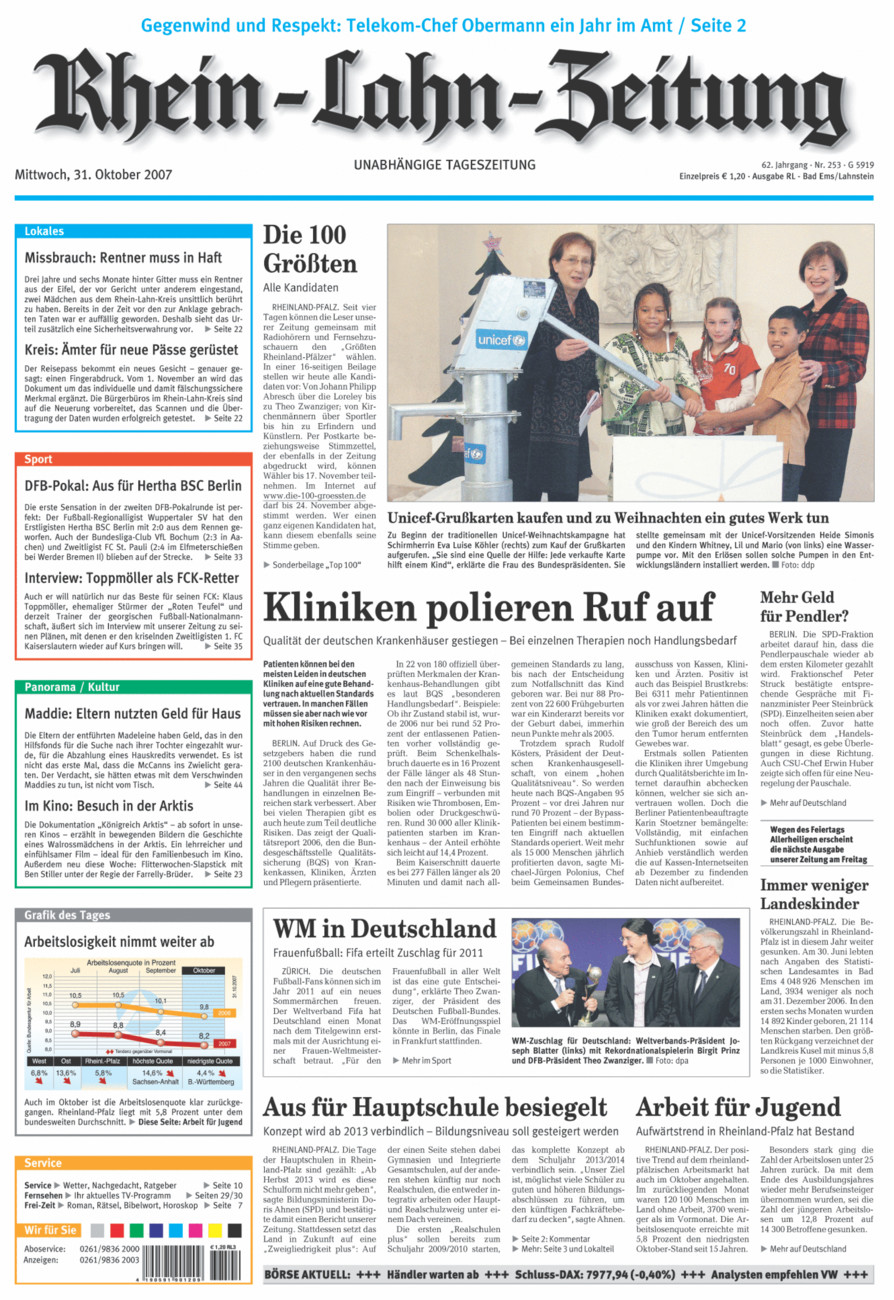 Rhein-Lahn-Zeitung vom Mittwoch, 31.10.2007