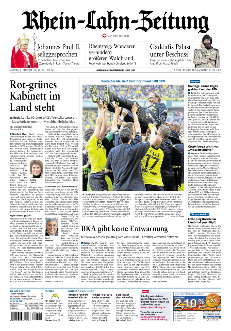 Rhein-Lahn-Zeitung vom Montag, 02.05.2011