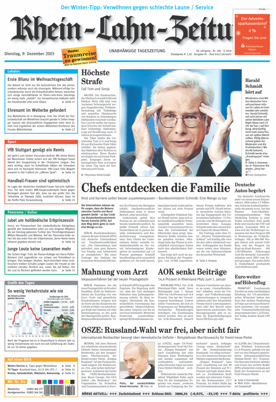 Rhein-Lahn-Zeitung vom Dienstag, 09.12.2003