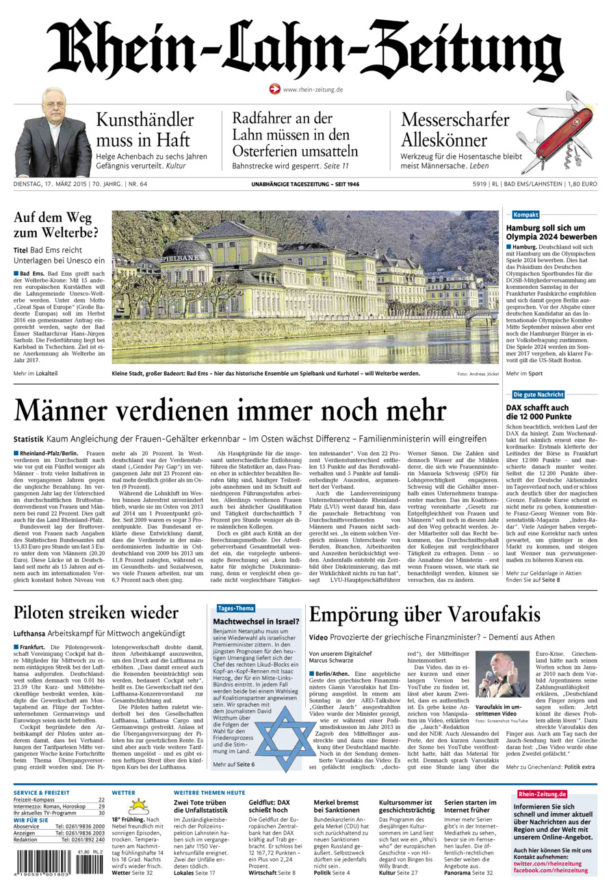 Rhein-Lahn-Zeitung vom Dienstag, 17.03.2015