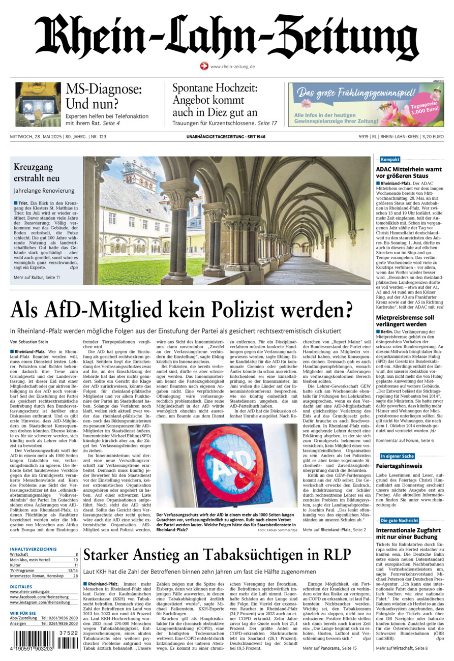 Rhein-Lahn-Zeitung vom Mittwoch, 28.05.2025