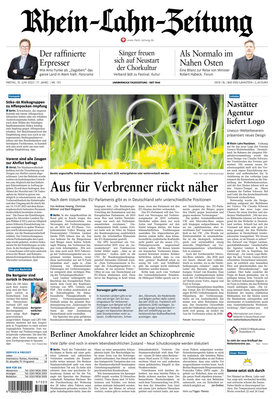 Rhein-Lahn-Zeitung vom Freitag, 10.06.2022