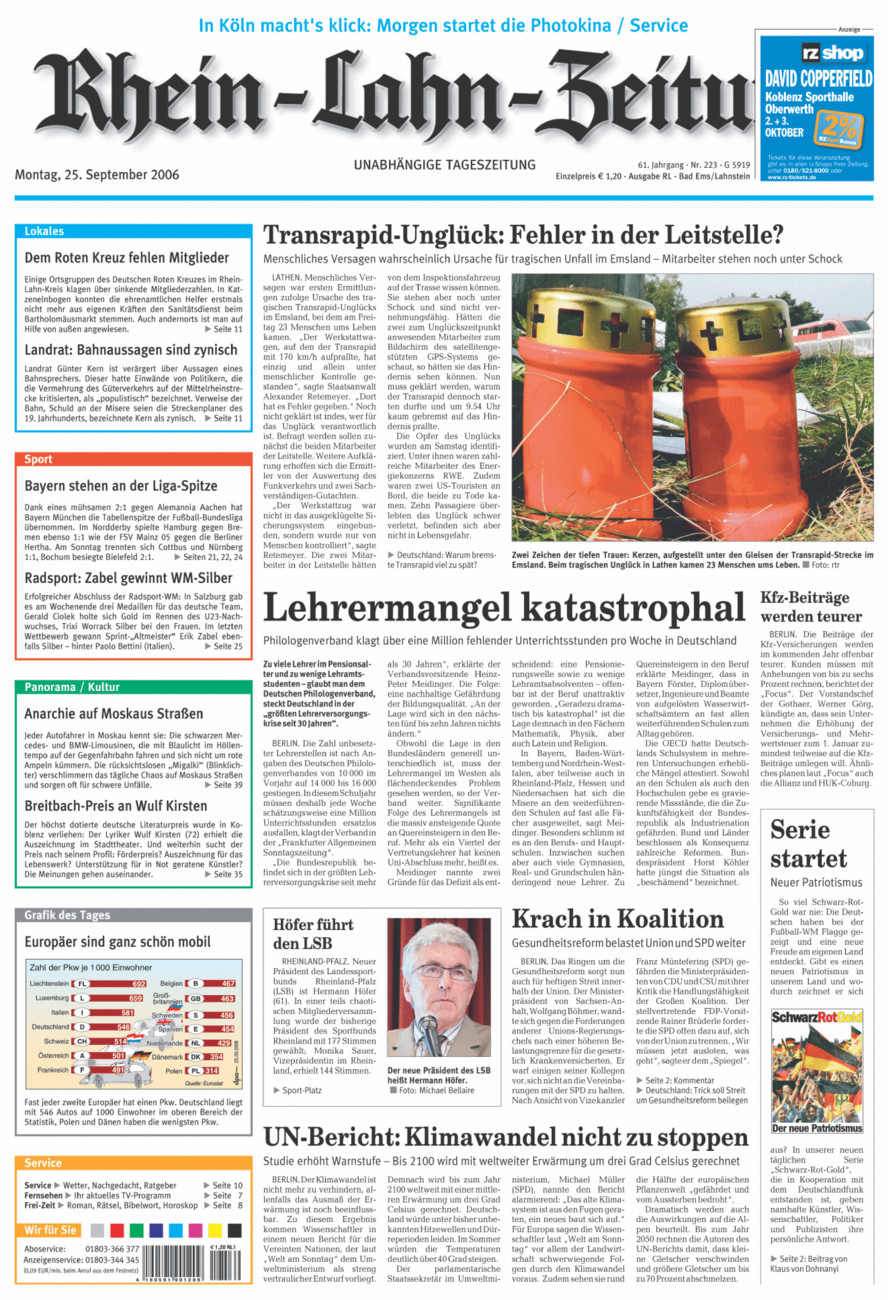 Rhein-Lahn-Zeitung vom Montag, 25.09.2006