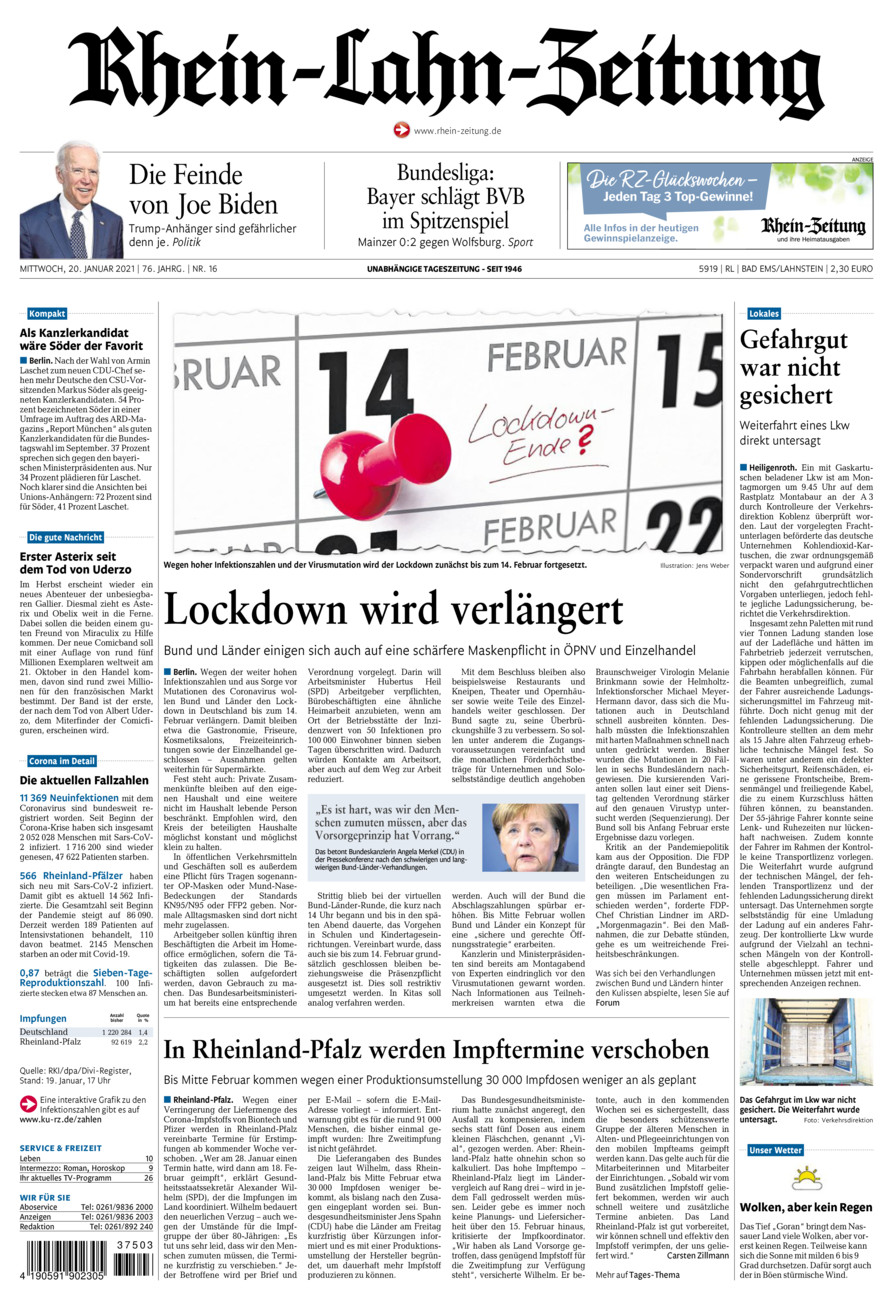 Rhein-Lahn-Zeitung vom Mittwoch, 20.01.2021