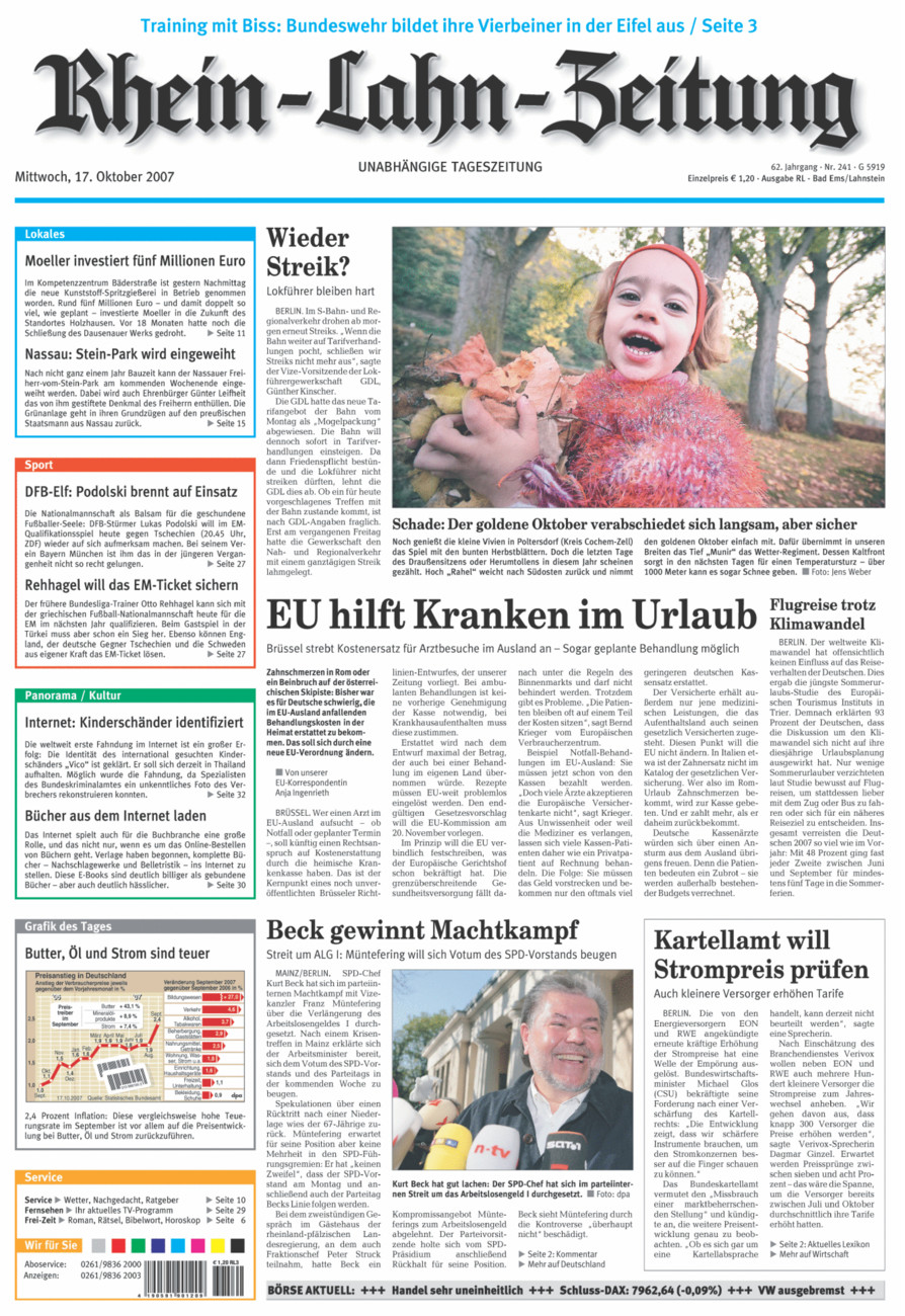 Rhein-Lahn-Zeitung vom Mittwoch, 17.10.2007