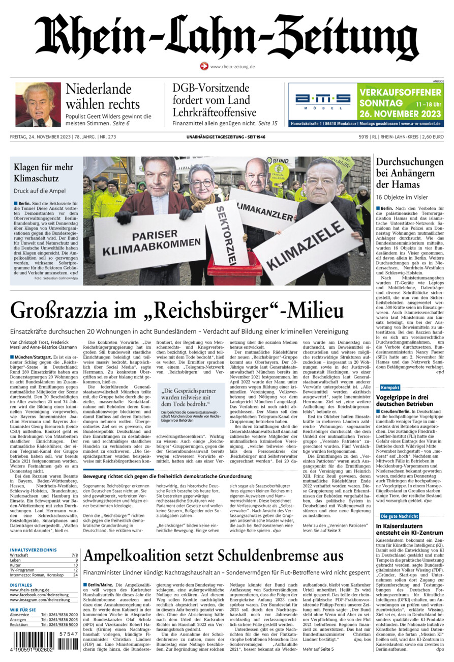 Rhein-Lahn-Zeitung vom Freitag, 24.11.2023