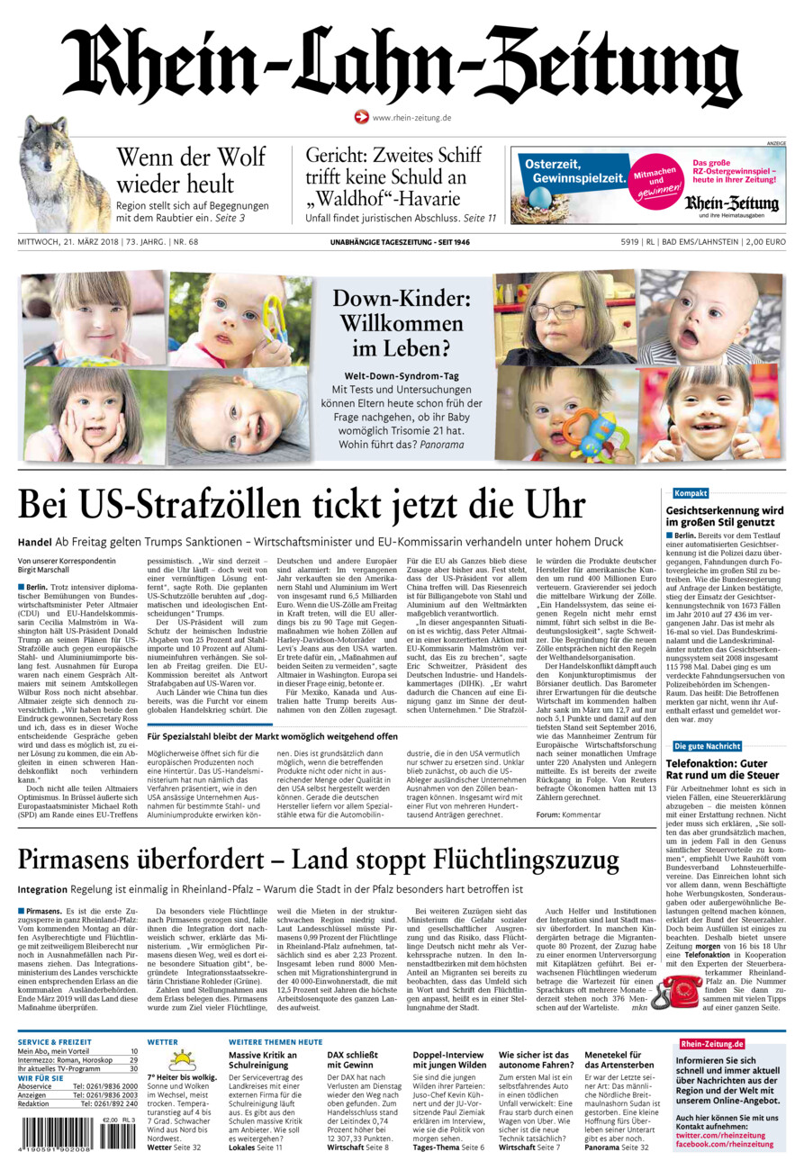 Rhein-Lahn-Zeitung vom Mittwoch, 21.03.2018