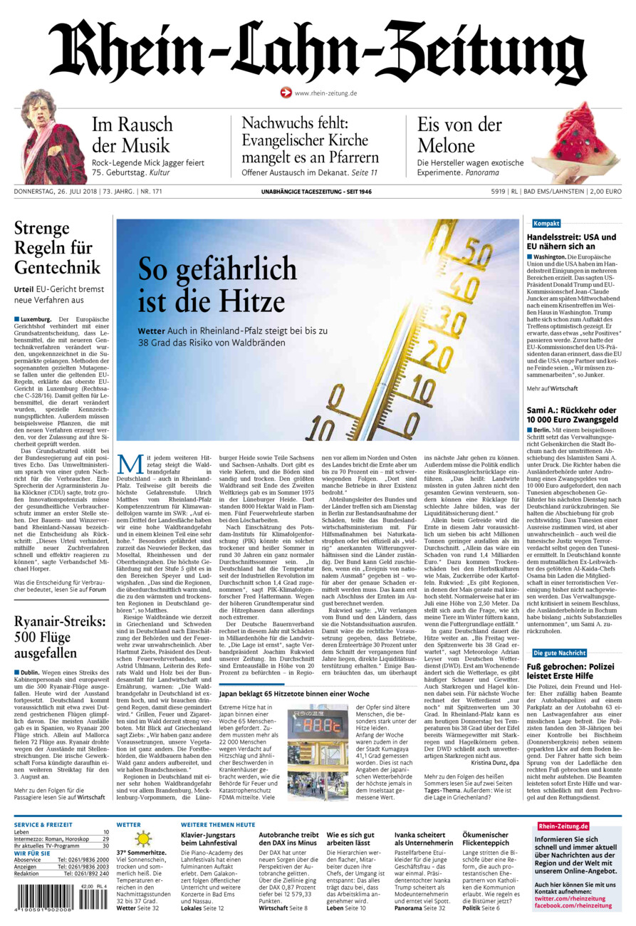 Rhein-Lahn-Zeitung vom Donnerstag, 26.07.2018