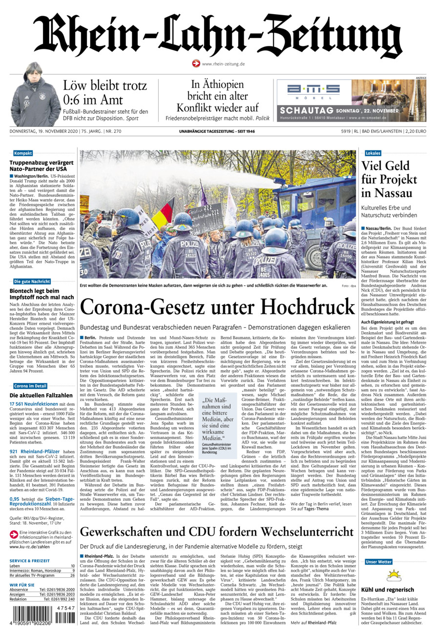 Rhein-Lahn-Zeitung vom Donnerstag, 19.11.2020