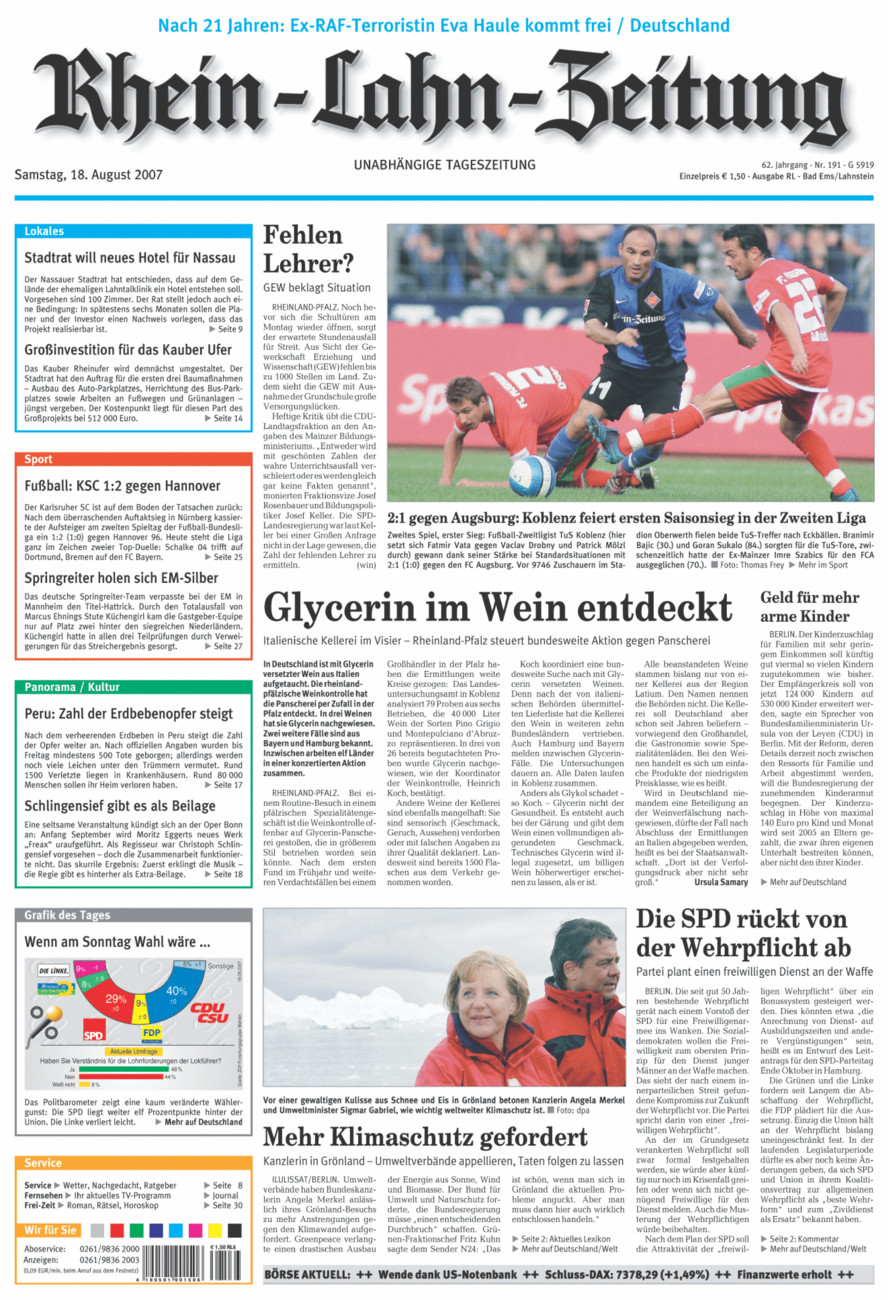 Rhein-Lahn-Zeitung vom Samstag, 18.08.2007