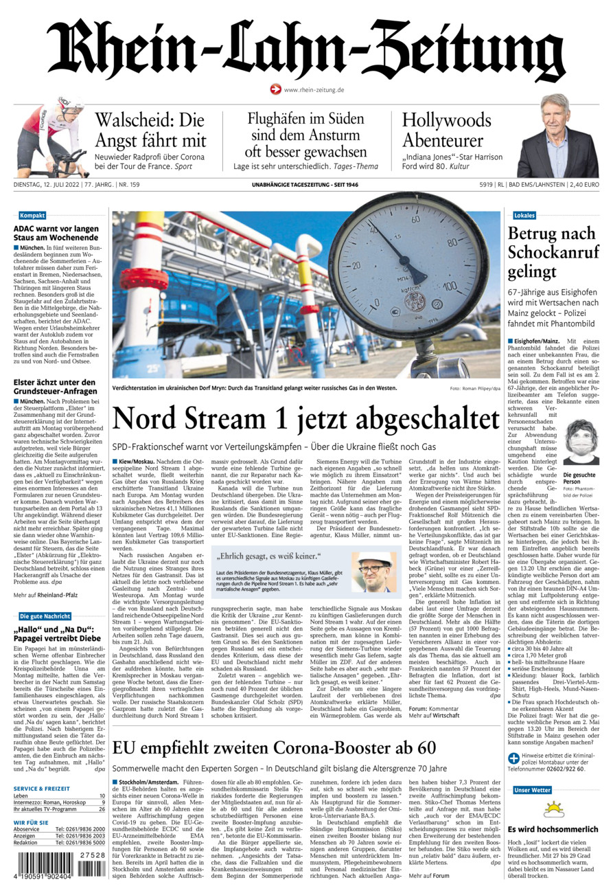 Rhein-Lahn-Zeitung vom Dienstag, 12.07.2022