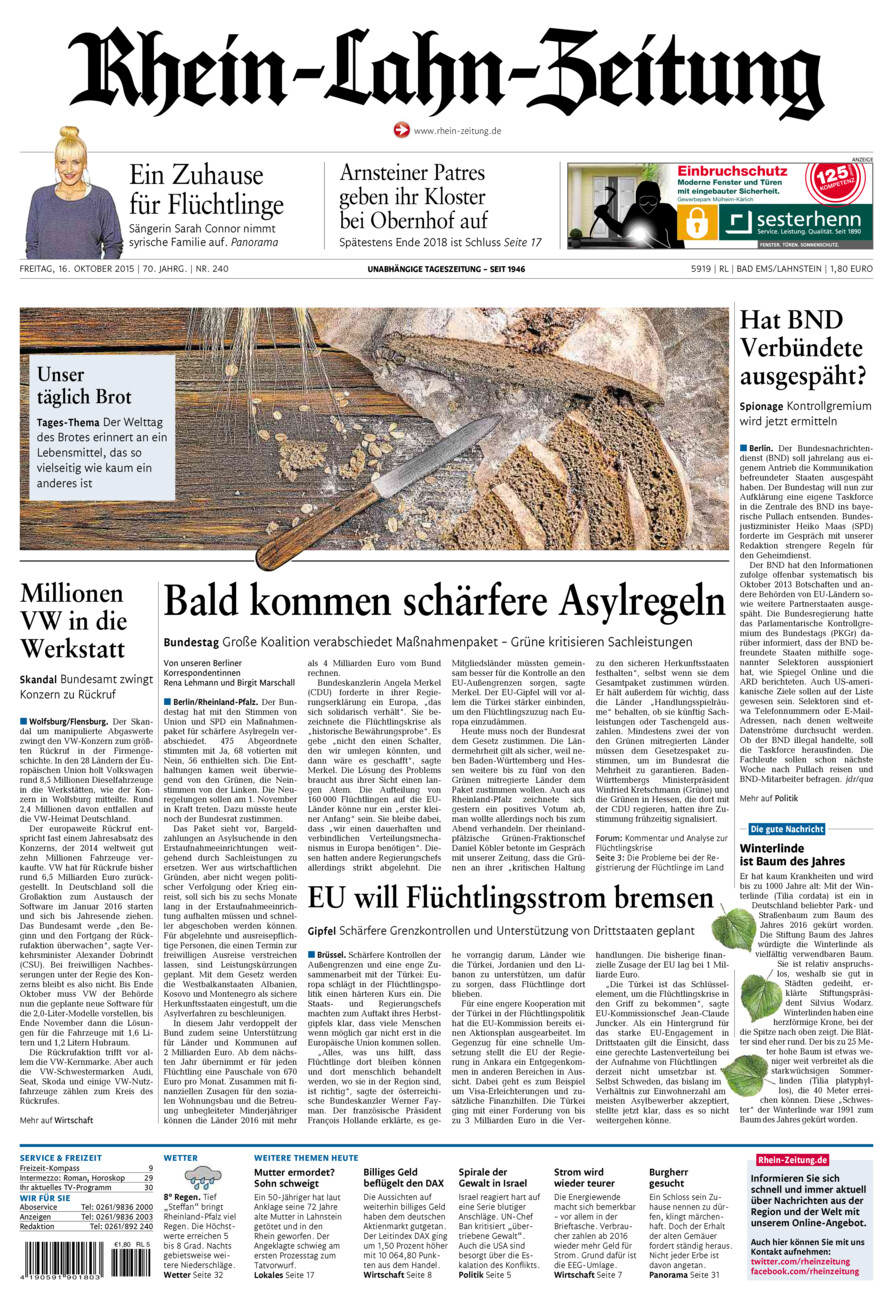 Rhein-Lahn-Zeitung vom Freitag, 16.10.2015