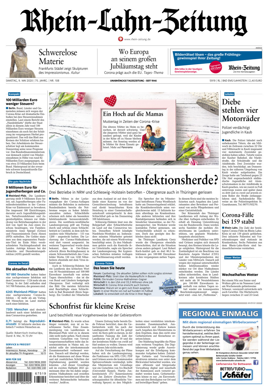 Rhein-Lahn-Zeitung vom Samstag, 09.05.2020