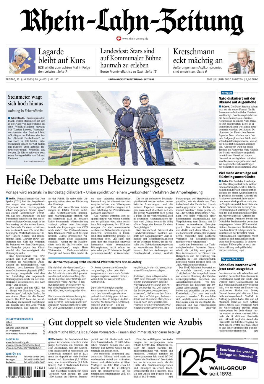 Rhein-Lahn-Zeitung vom Freitag, 16.06.2023
