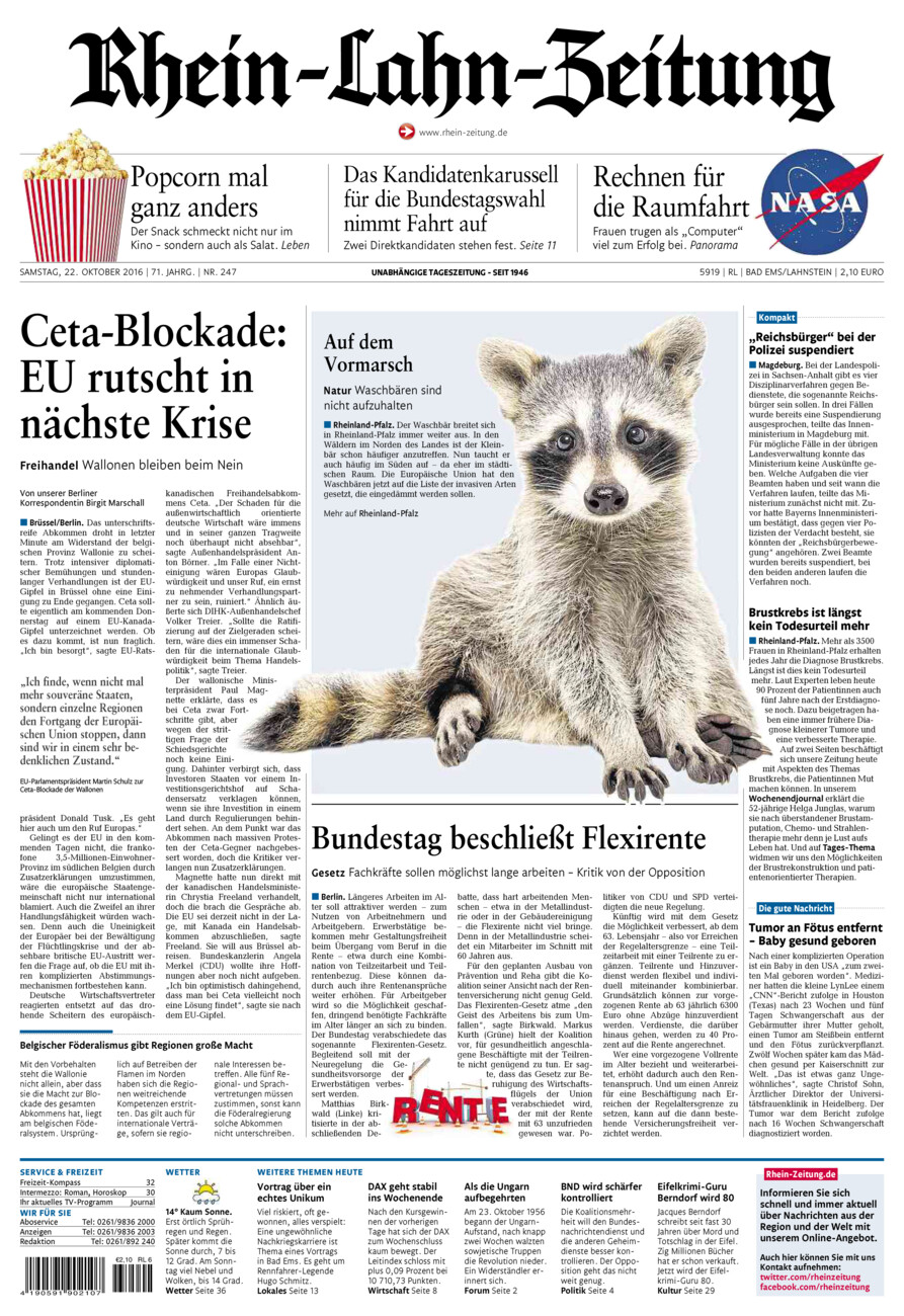 Rhein-Lahn-Zeitung vom Samstag, 22.10.2016