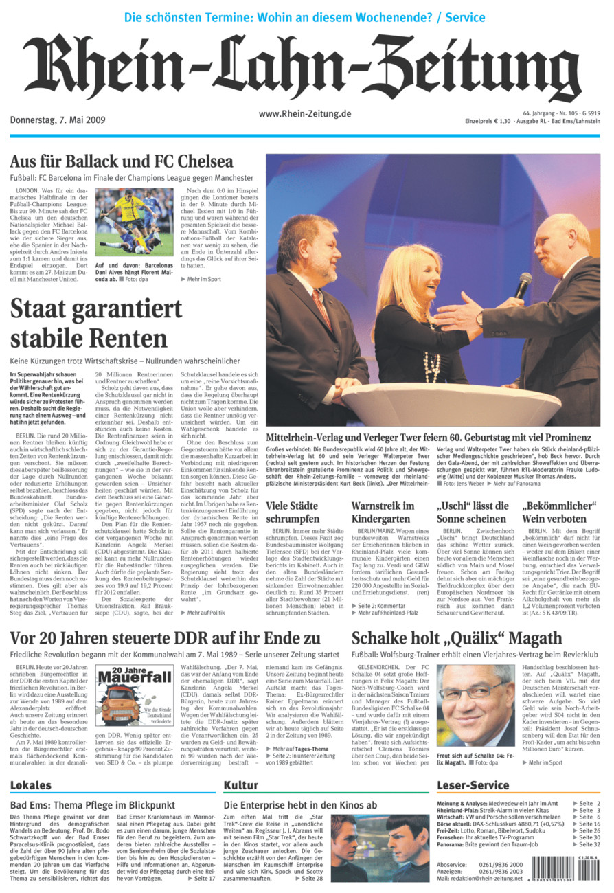Rhein-Lahn-Zeitung vom Donnerstag, 07.05.2009