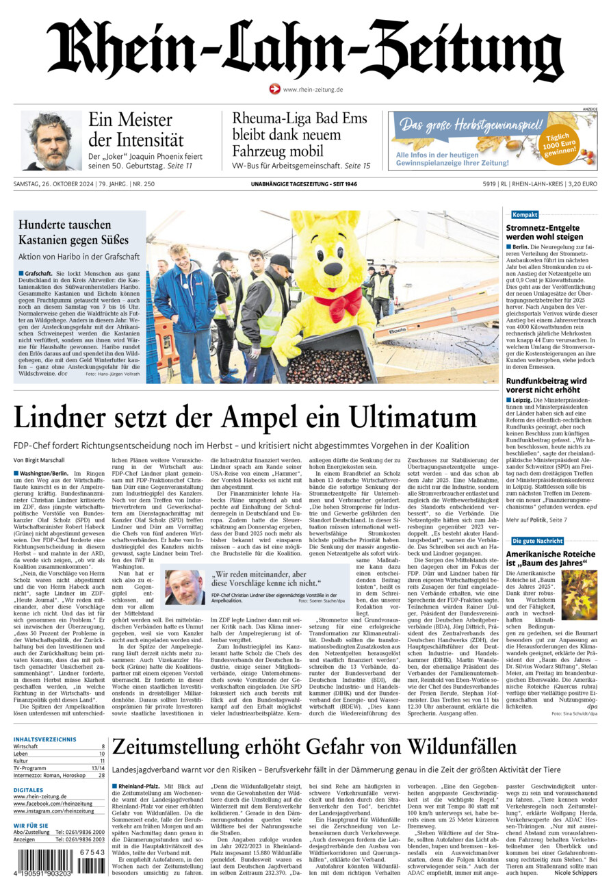 Rhein-Lahn-Zeitung vom Samstag, 26.10.2024