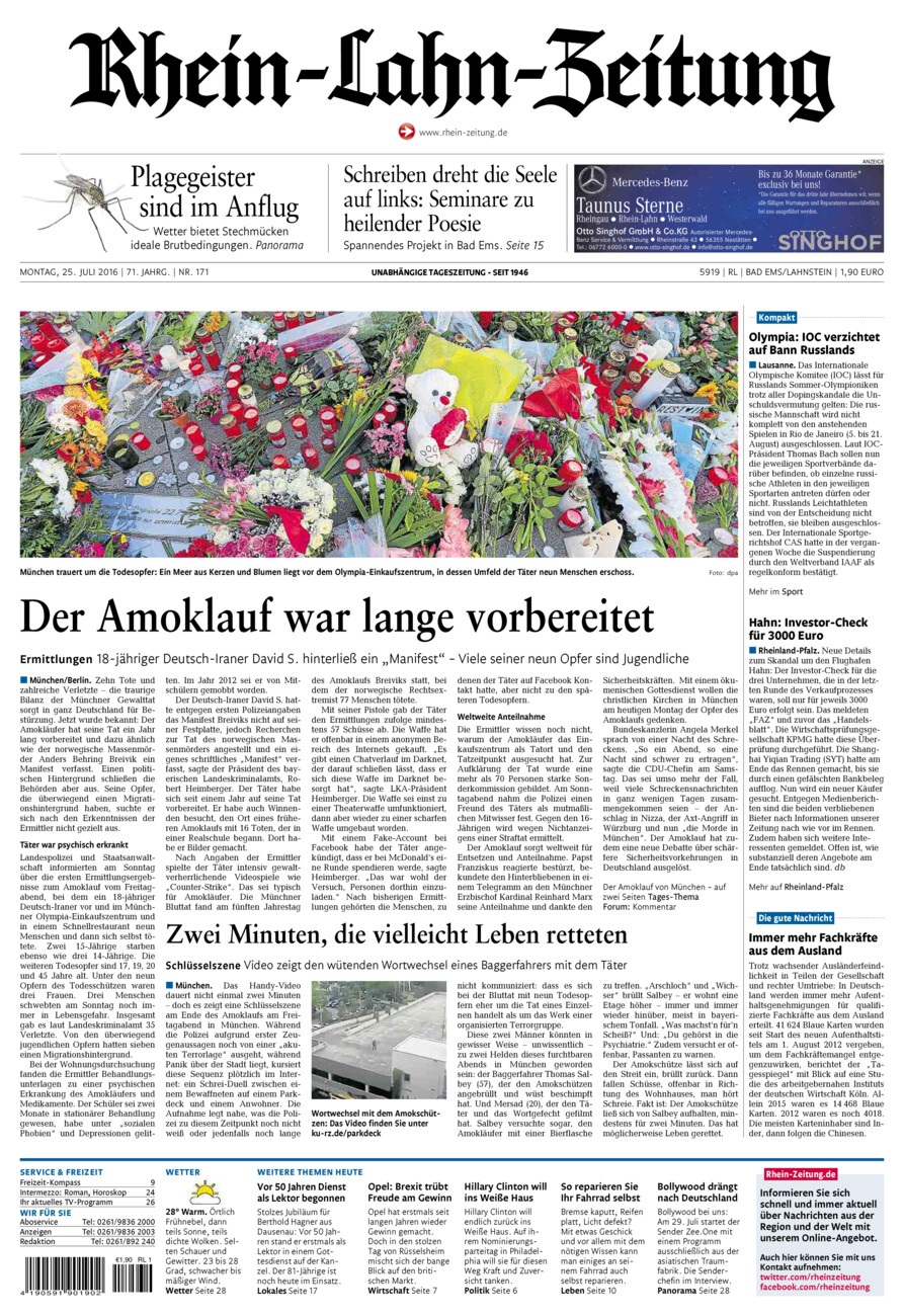 Rhein-Lahn-Zeitung vom Montag, 25.07.2016