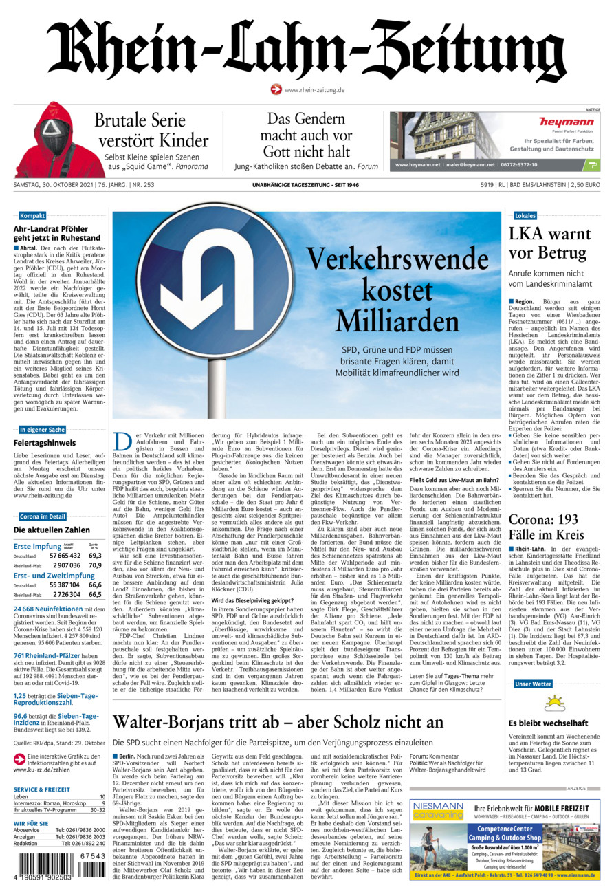 Rhein-Lahn-Zeitung vom Samstag, 30.10.2021