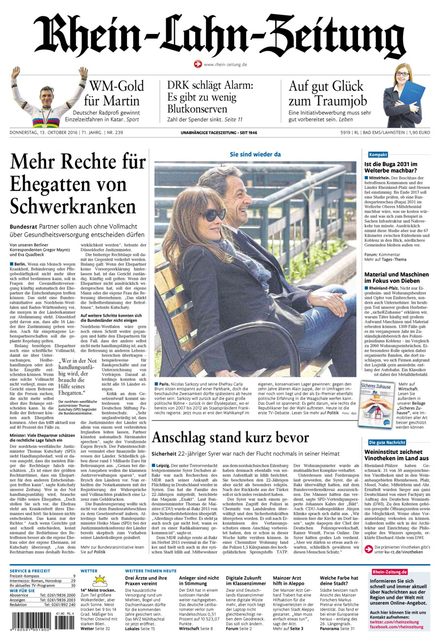 Rhein-Lahn-Zeitung vom Donnerstag, 13.10.2016