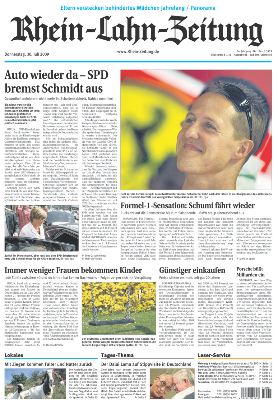 Rhein-Lahn-Zeitung vom Donnerstag, 30.07.2009