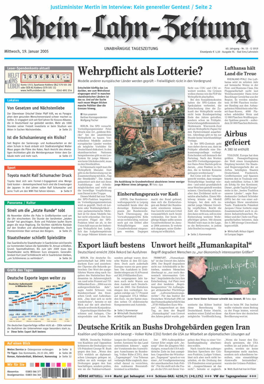 Rhein-Lahn-Zeitung vom Mittwoch, 19.01.2005