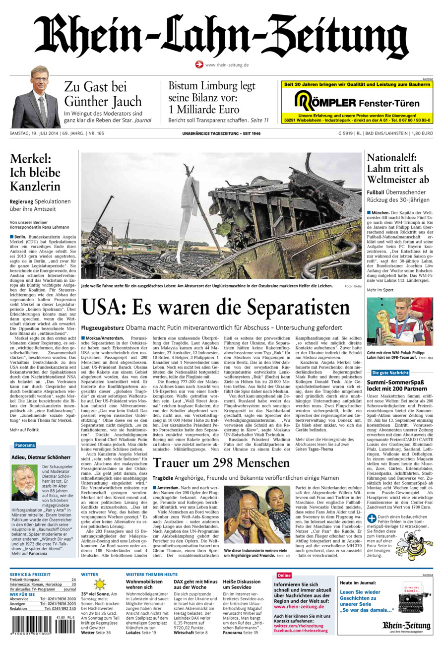 Rhein-Lahn-Zeitung vom Samstag, 19.07.2014