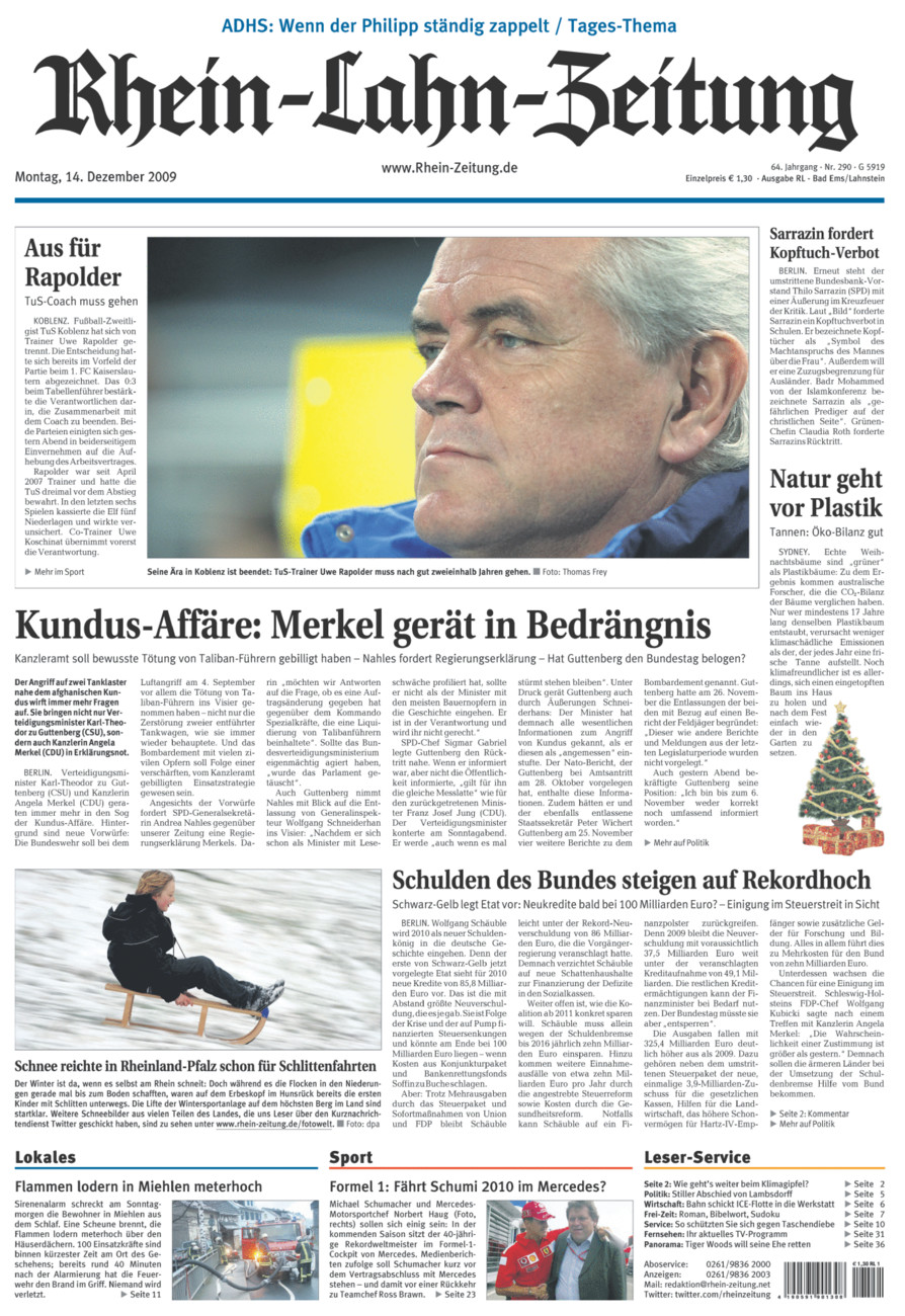 Rhein-Lahn-Zeitung vom Montag, 14.12.2009
