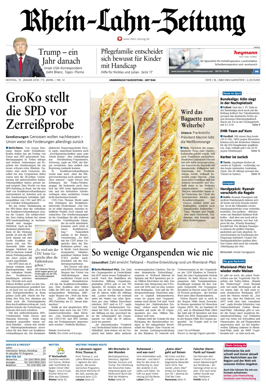 Rhein-Lahn-Zeitung vom Montag, 15.01.2018