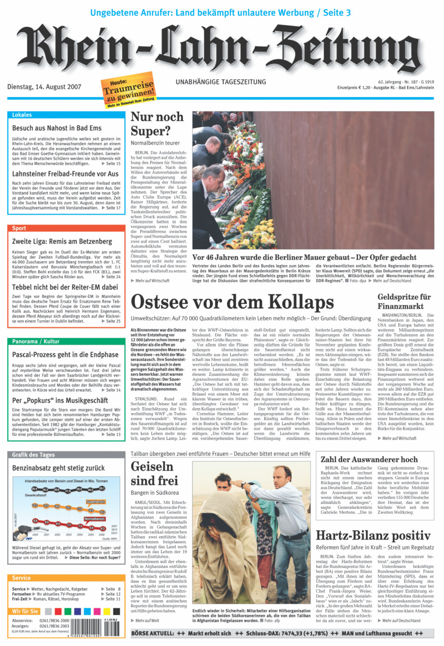 Rhein-Lahn-Zeitung vom Dienstag, 14.08.2007