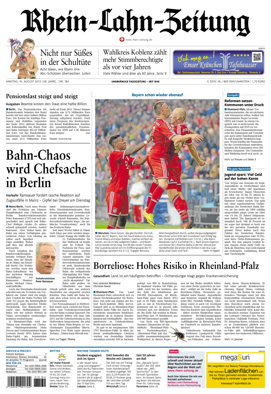 Rhein-Lahn-Zeitung vom Samstag, 10.08.2013