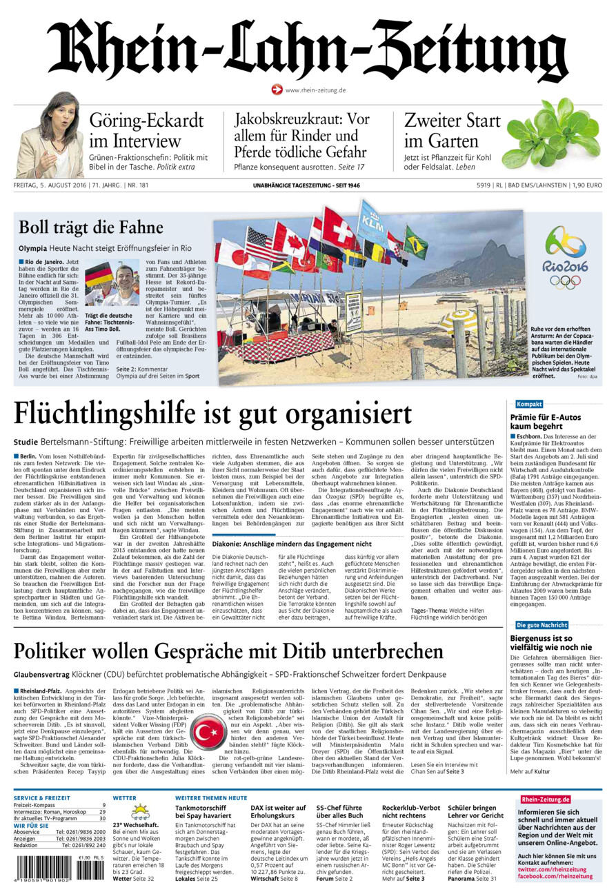 Rhein-Lahn-Zeitung vom Freitag, 05.08.2016