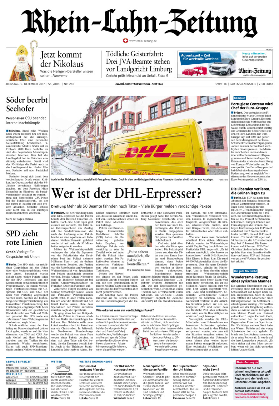 Rhein-Lahn-Zeitung vom Dienstag, 05.12.2017