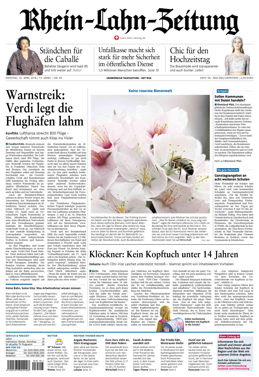 Rhein-Lahn-Zeitung vom Dienstag, 10.04.2018