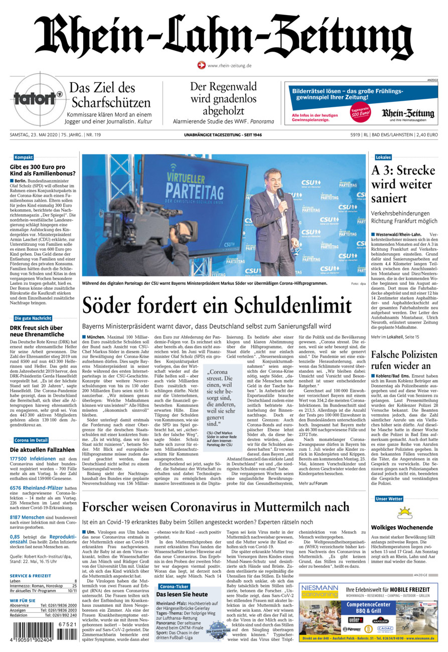 Rhein-Lahn-Zeitung vom Samstag, 23.05.2020