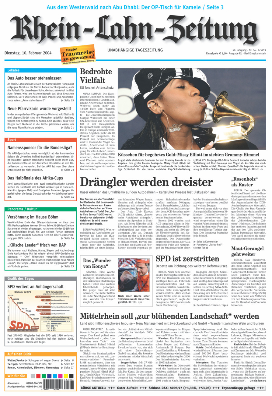 Rhein-Lahn-Zeitung vom Dienstag, 10.02.2004